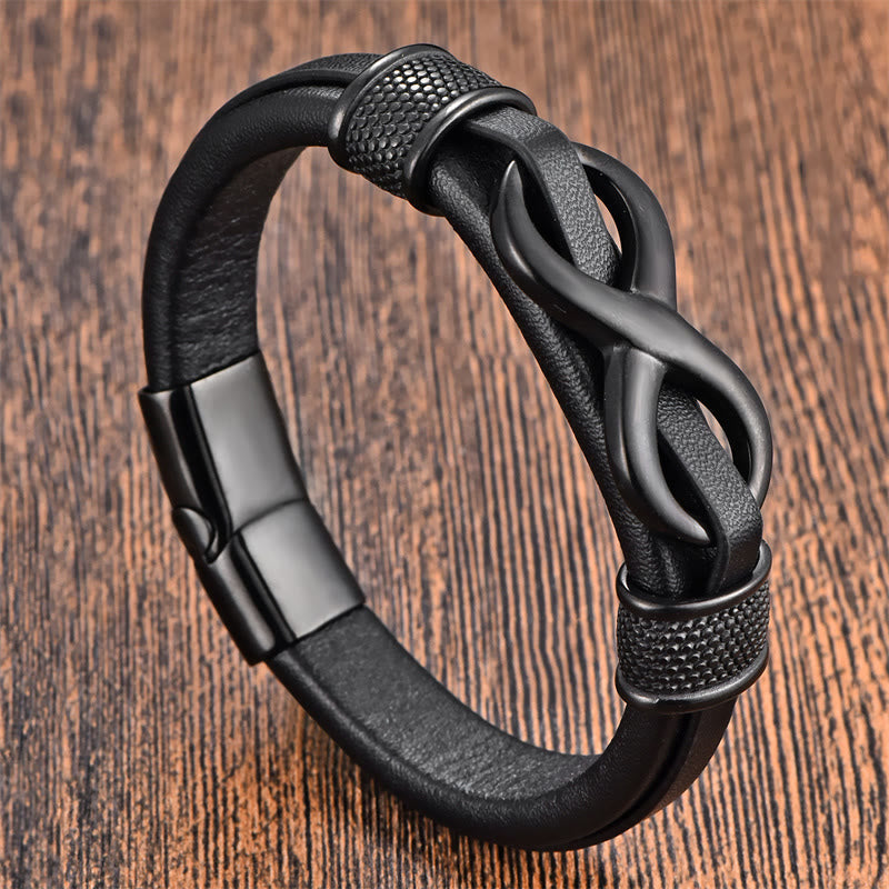 Fortune Jewel Endless Knot Infinity Symbol Design Titanium Steel Balance Leather Buckle Bracelet