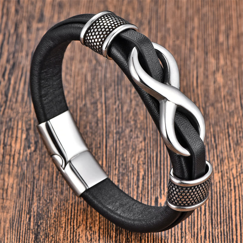 Fortune Jewel Endless Knot Infinity Symbol Design Titanium Steel Balance Leather Buckle Bracelet