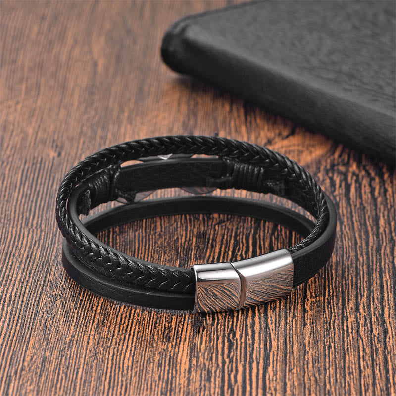Fortune Jewel Eternal Endless Knot Infinity Symbol Titanium Steel Calm Leather Buckle Bracelet