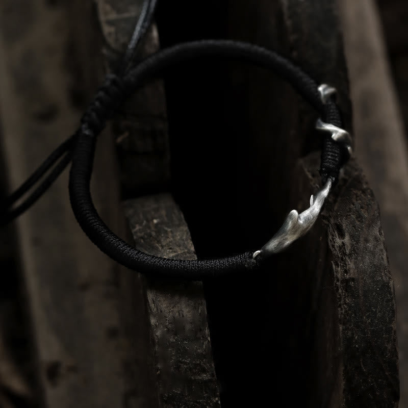 Fortune Jewel 999 Sterling Silver Shark Black Wax Rope Protection Bracelet