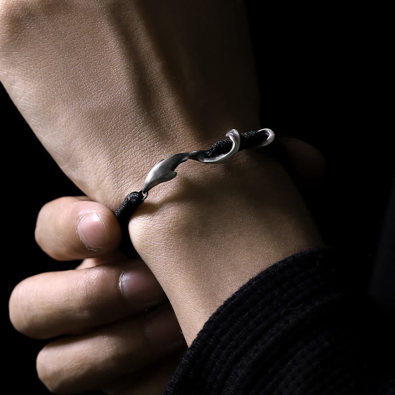 Fortune Jewel 999 Sterling Silver Shark Black Wax Rope Protection Bracelet