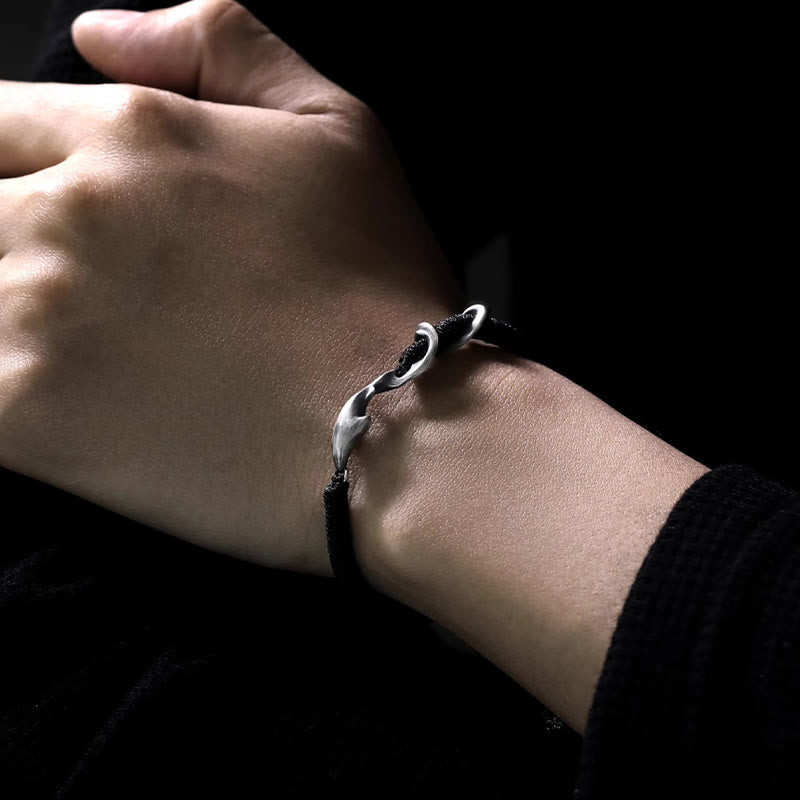 Fortune Jewel 999 Sterling Silver Shark Black Wax Rope Protection Bracelet