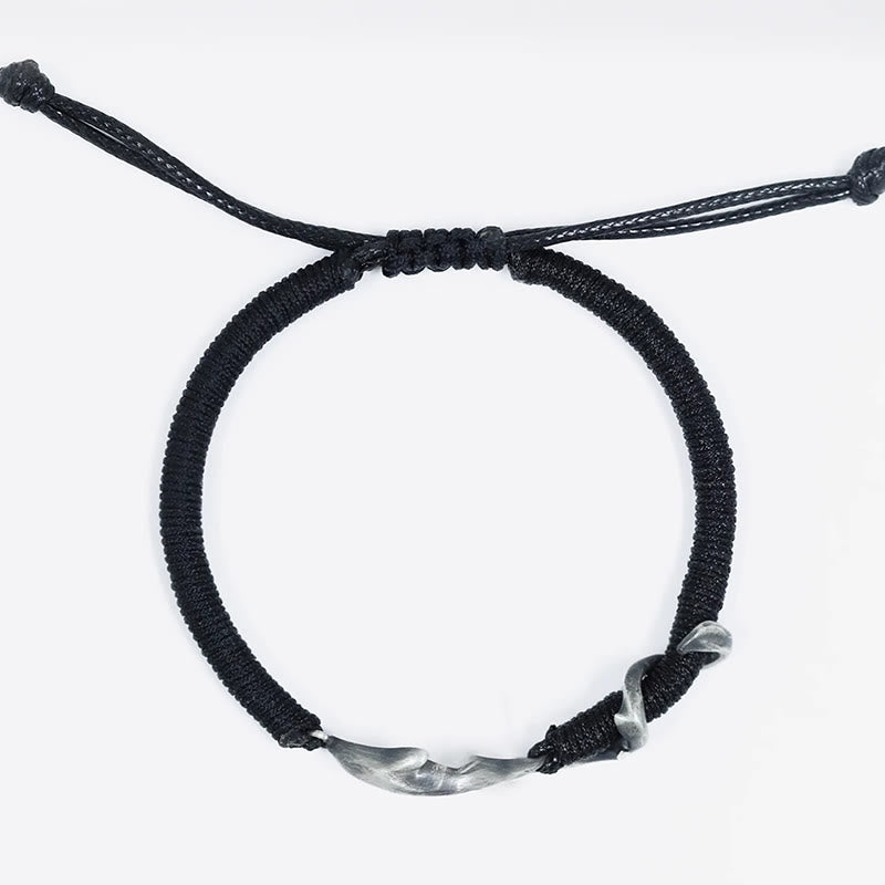 Fortune Jewel 999 Sterling Silver Shark Black Wax Rope Protection Bracelet