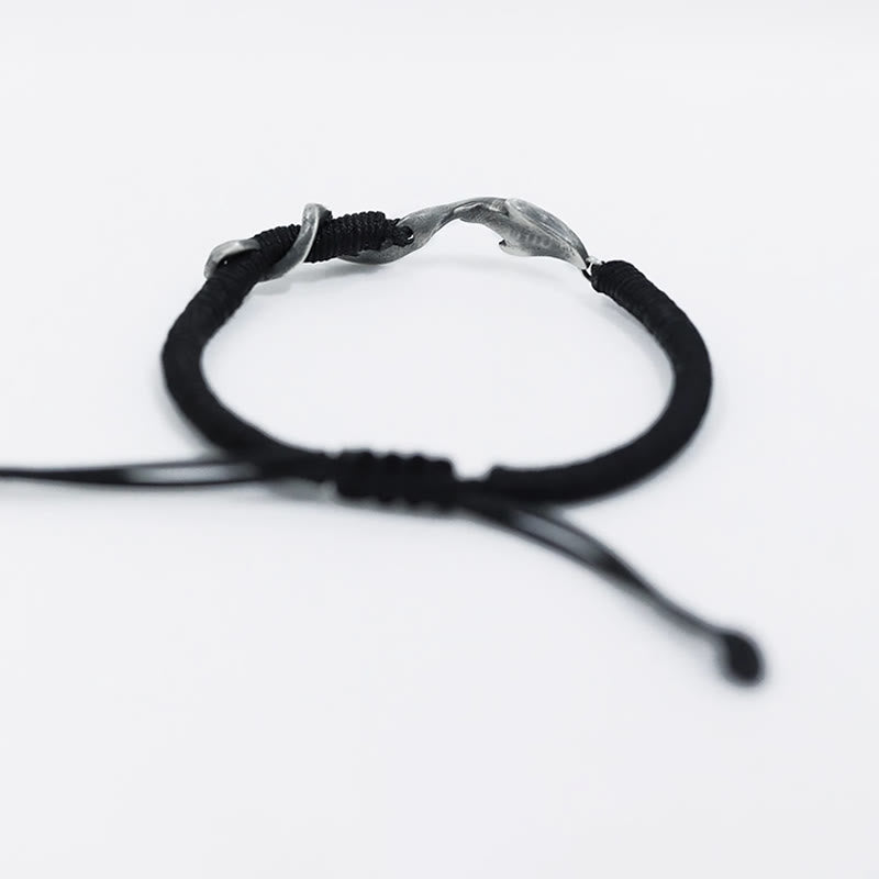 Fortune Jewel 999 Sterling Silver Shark Black Wax Rope Protection Bracelet
