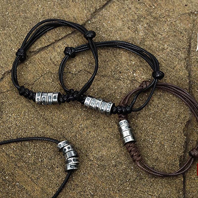 Fortune Jewel 999 Sterling Silver Morse Code Wax Rope Blessing Bracelet