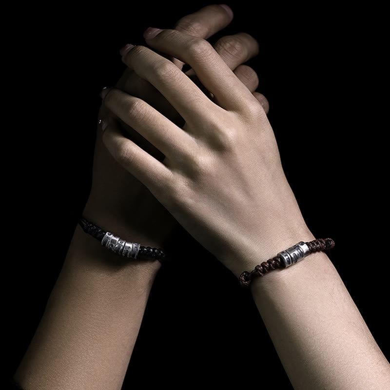 Fortune Jewel 999 Sterling Silver Morse Code Wax Rope Blessing Bracelet