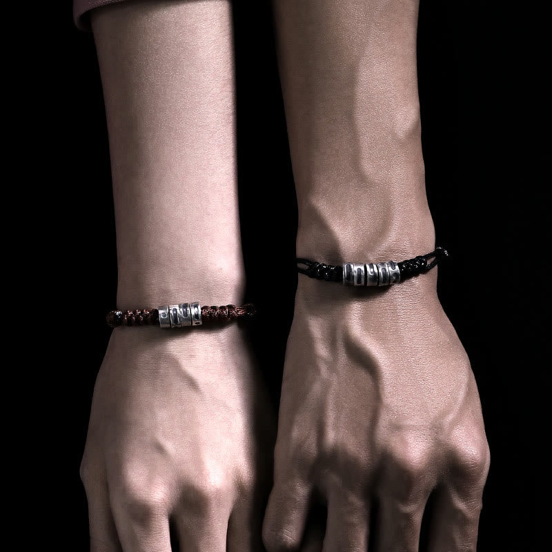 Fortune Jewel 999 Sterling Silver Morse Code Wax Rope Blessing Bracelet