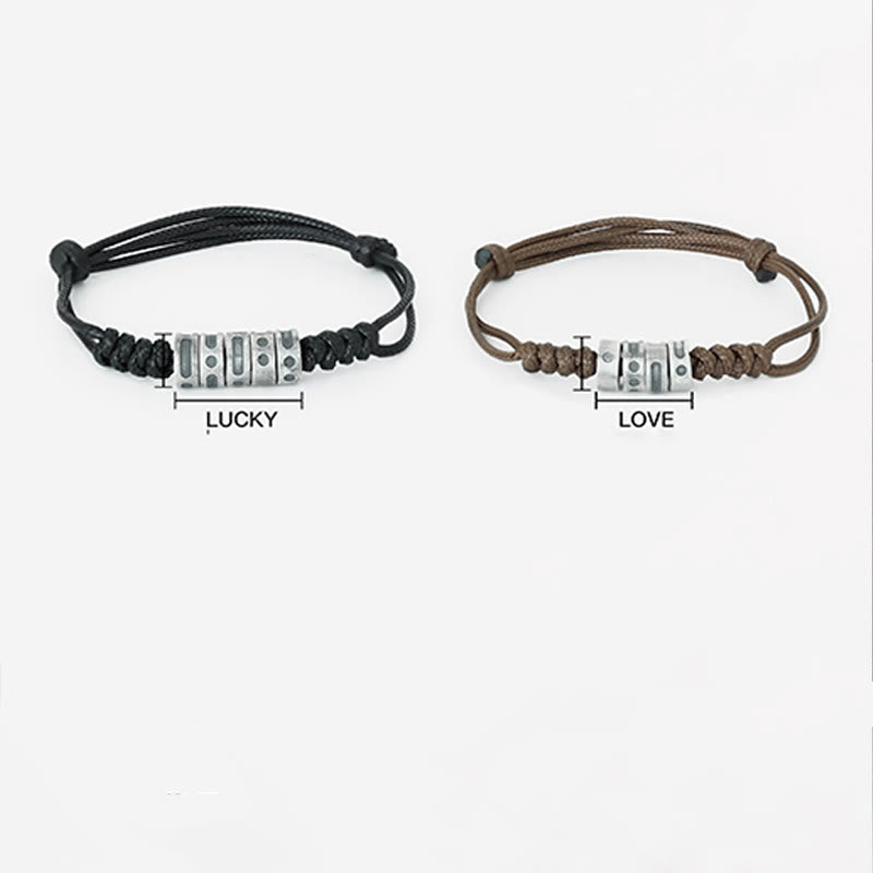 Fortune Jewel 999 Sterling Silver Morse Code Wax Rope Blessing Bracelet