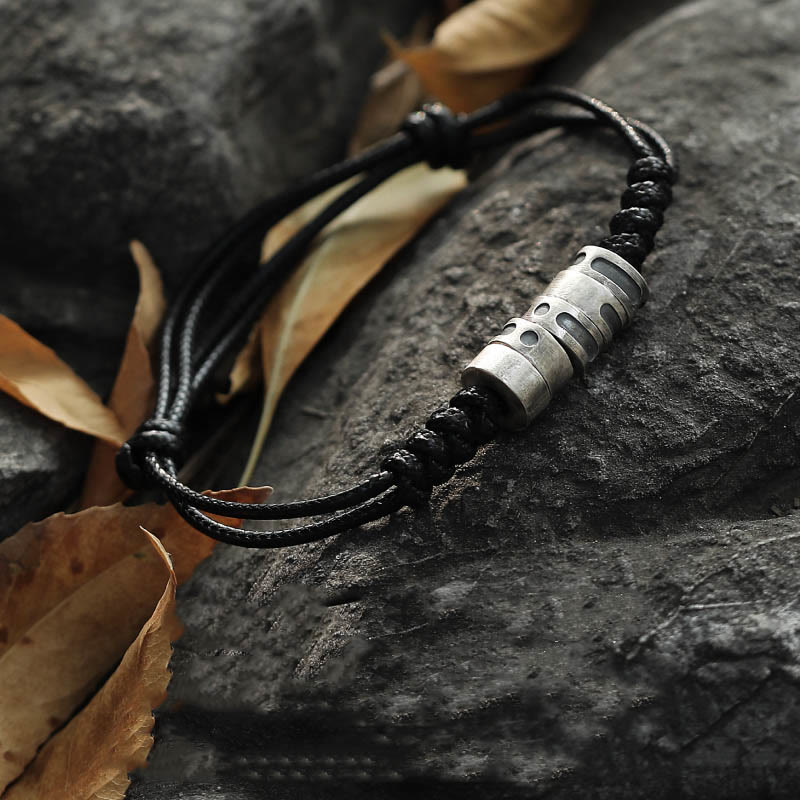 Fortune Jewel 999 Sterling Silver Morse Code Wax Rope Blessing Bracelet