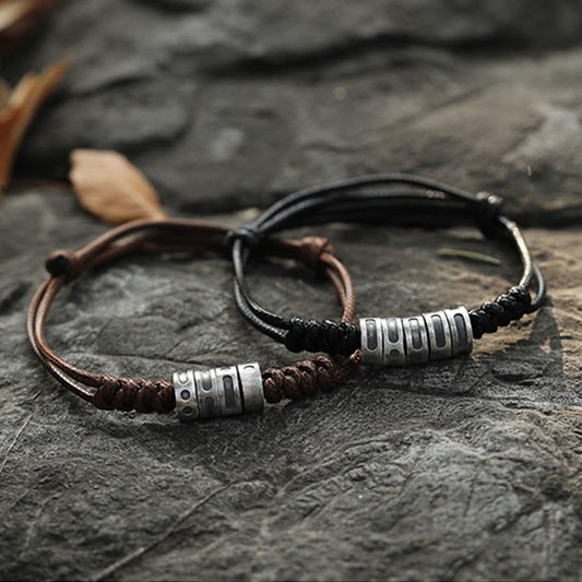 Fortune Jewel 999 Sterling Silver Morse Code Wax Rope Blessing Bracelet