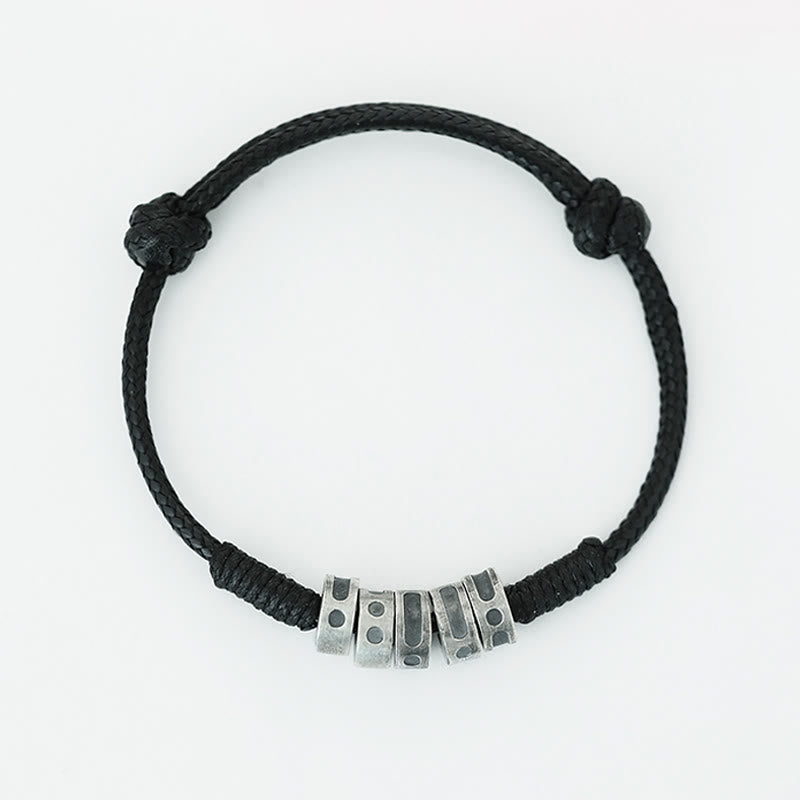Fortune Jewel 999 Sterling Silver Morse Code Wax Rope Blessing Bracelet