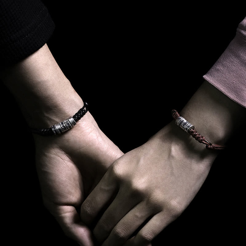 Fortune Jewel 999 Sterling Silver Morse Code Wax Rope Blessing Bracelet