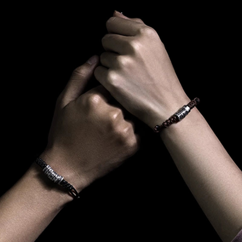 Fortune Jewel 999 Sterling Silver Morse Code Wax Rope Blessing Bracelet