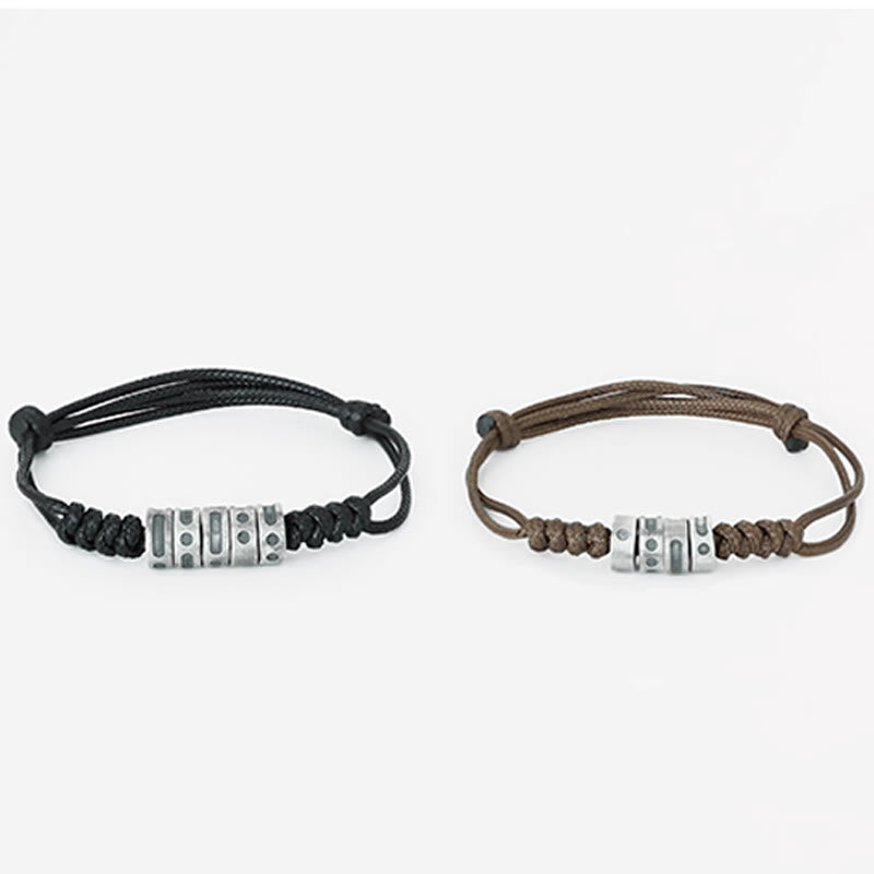 Fortune Jewel 999 Sterling Silver Morse Code Wax Rope Blessing Bracelet