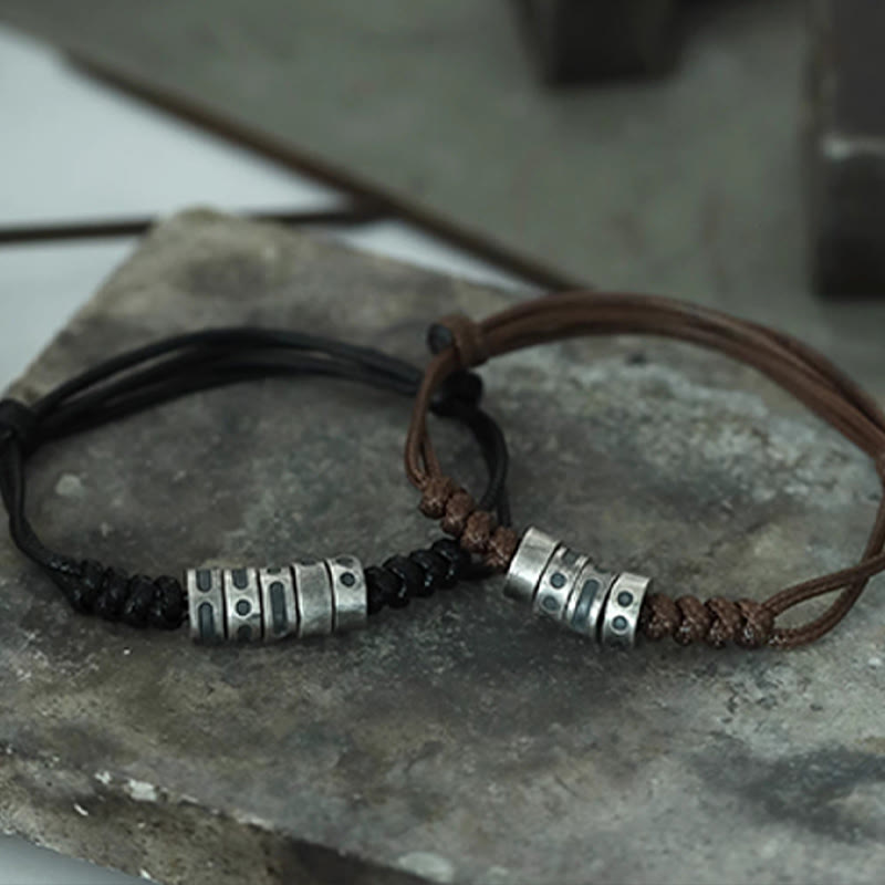 Fortune Jewel 999 Sterling Silver Morse Code Wax Rope Blessing Bracelet