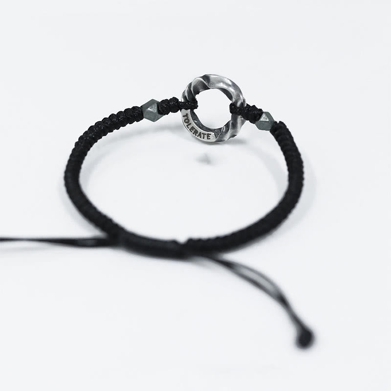 Fortune Jewel 999 Sterling Silver Peace Buckle Black Wax Rope Protection Bracelet