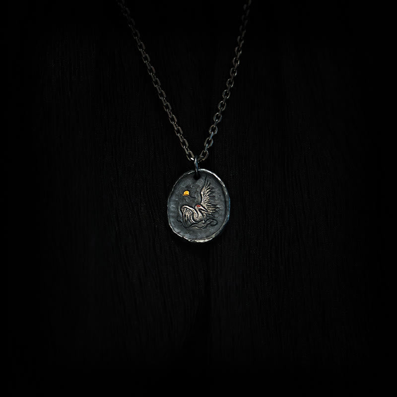 Fortune Jewel 999 Sterling Silver 24k Gold Crane Auspicious Clouds Balance Necklace Pendant