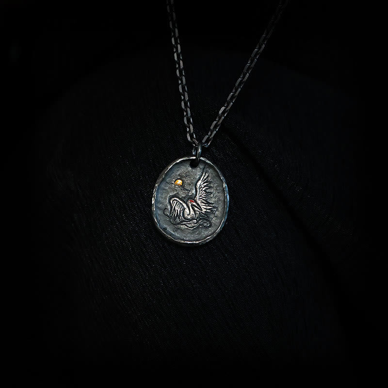 Fortune Jewel 999 Sterling Silver 24k Gold Crane Auspicious Clouds Balance Necklace Pendant