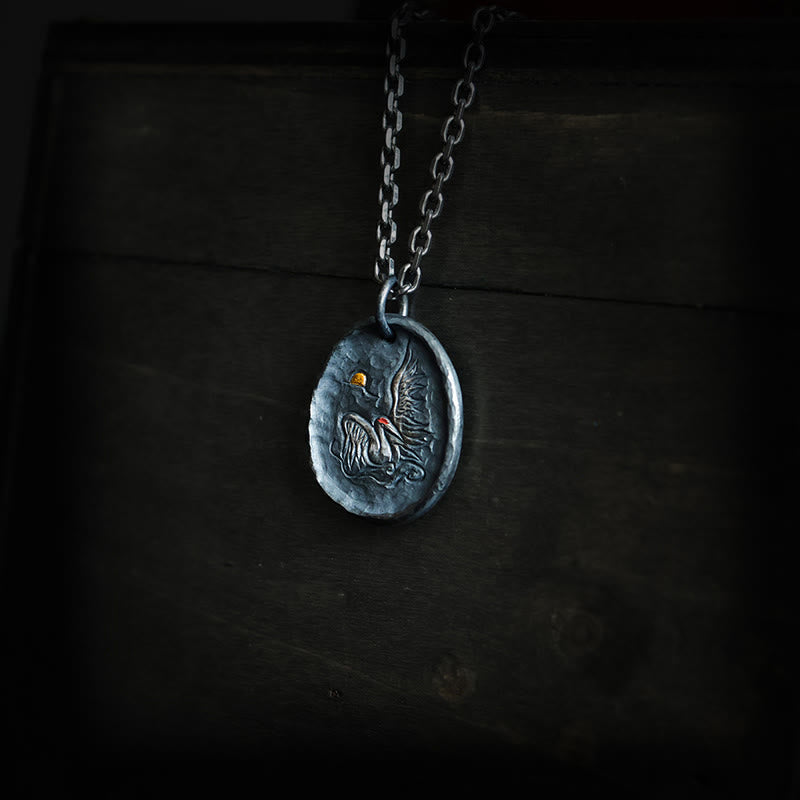 Fortune Jewel 999 Sterling Silver 24k Gold Crane Auspicious Clouds Balance Necklace Pendant