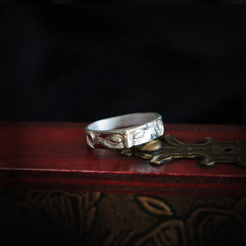 Fortune Jewel 999 Sterling Silver Buddha Eyes Protection Ring