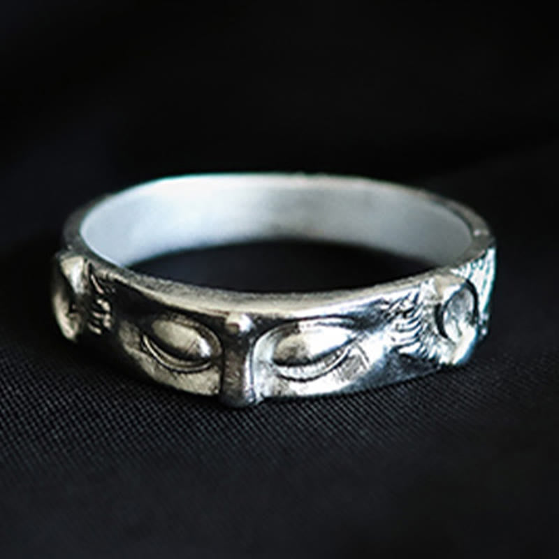 Fortune Jewel 999 Sterling Silver Buddha Eyes Protection Ring