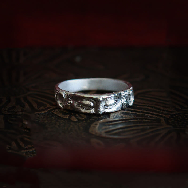 Fortune Jewel 999 Sterling Silver Buddha Eyes Protection Ring