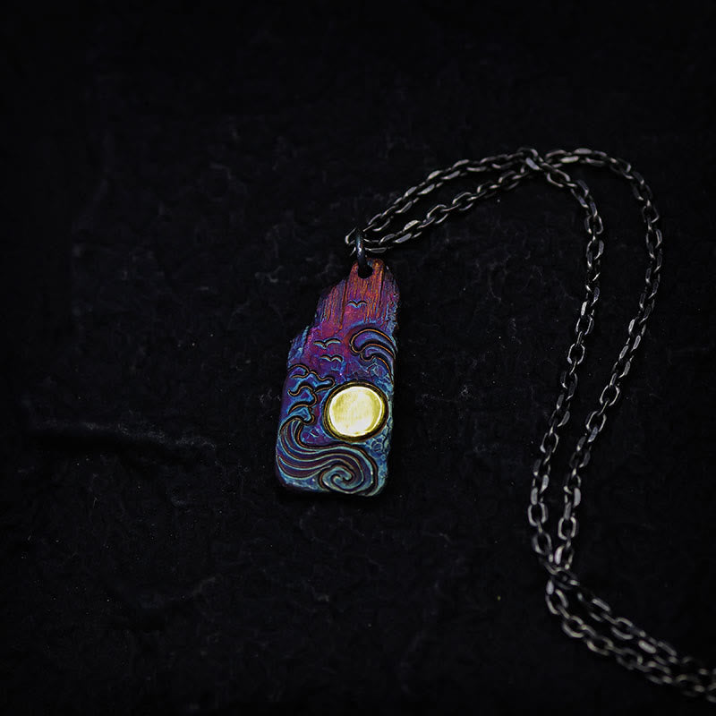 Fortune Jewel 999 Sterling Silver 24k Gold Waves Sun Balance Necklace Pendant