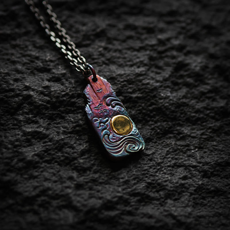 Fortune Jewel 999 Sterling Silver 24k Gold Waves Sun Balance Necklace Pendant