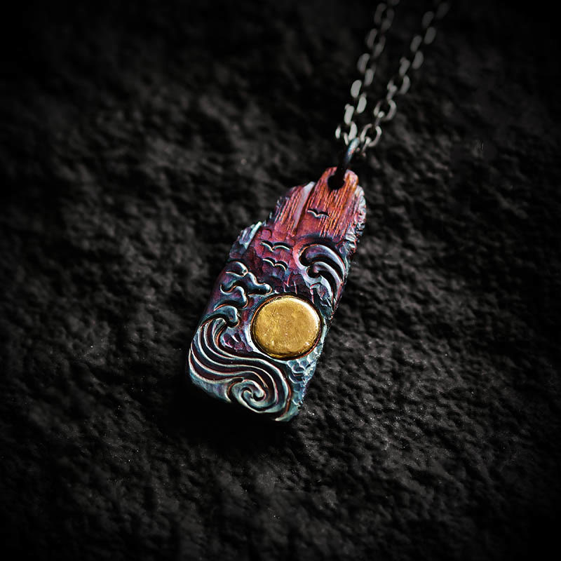 Fortune Jewel 999 Sterling Silver 24k Gold Waves Sun Balance Necklace Pendant