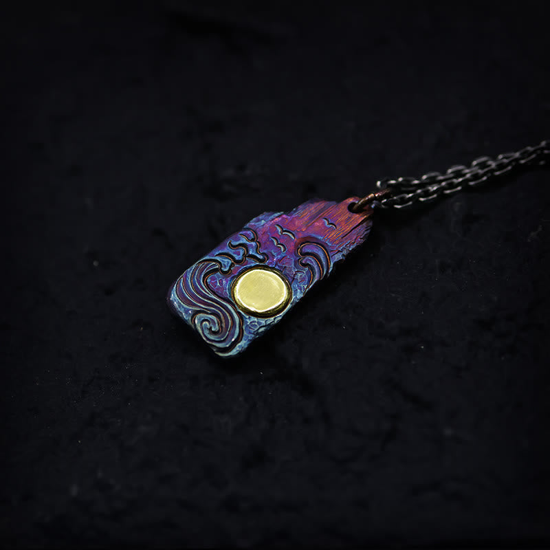 Fortune Jewel 999 Sterling Silver 24k Gold Waves Sun Balance Necklace Pendant