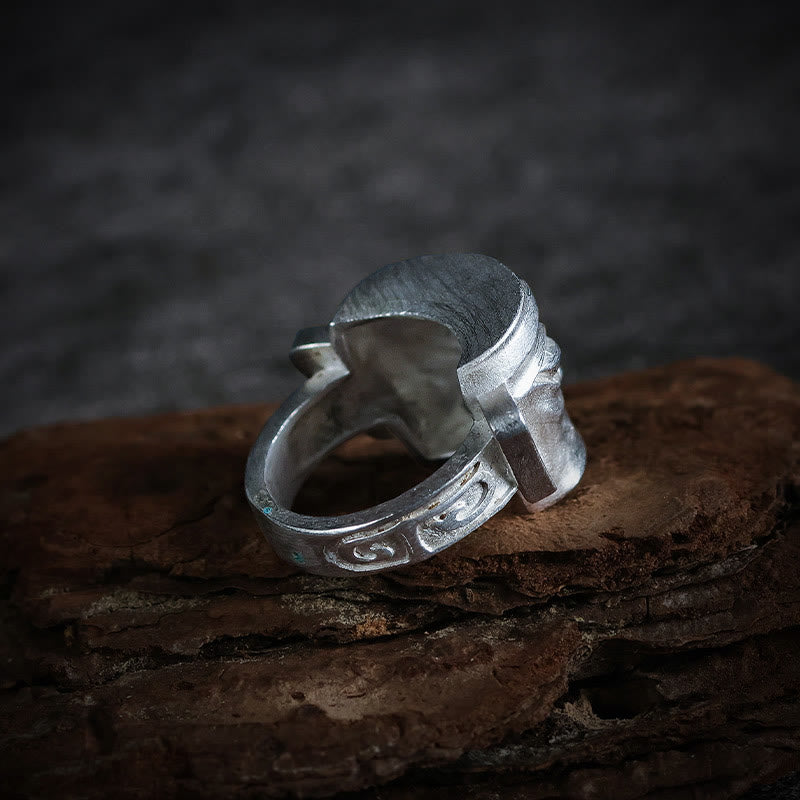 Fortune Jewel 999 Sterling Silver Hand Casting Sanxingdui Mask Protection Ring