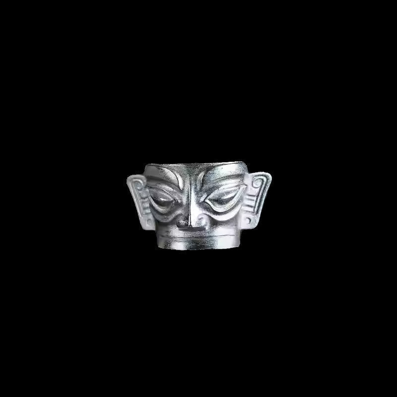 Fortune Jewel 999 Sterling Silver Hand Casting Sanxingdui Mask Protection Ring