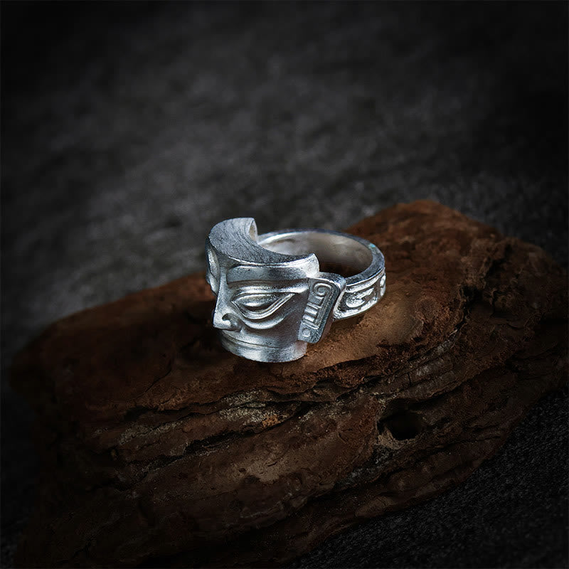 Fortune Jewel 999 Sterling Silver Hand Casting Sanxingdui Mask Protection Ring