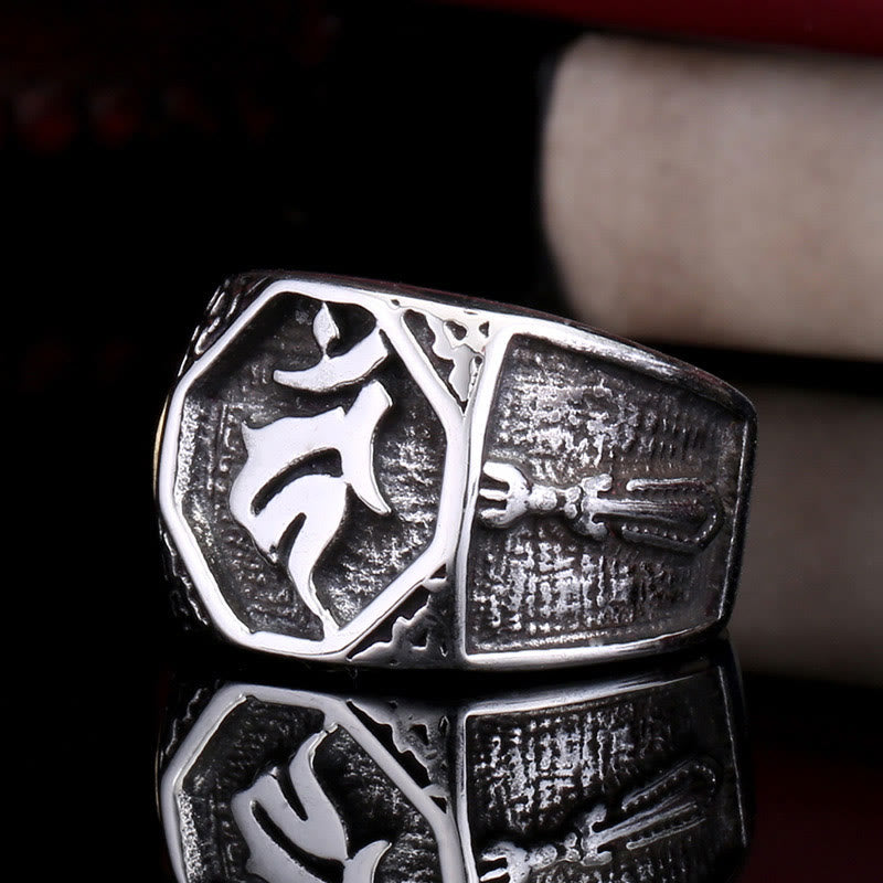 Fortune Jewel Tibetan Titanium Steel Greeting Hand Sword Sign Sanskrit Balance Ring