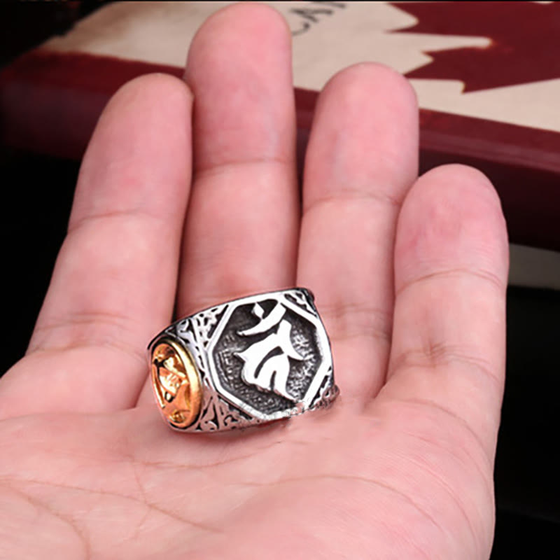 Fortune Jewel Tibetan Titanium Steel Greeting Hand Sword Sign Sanskrit Balance Ring