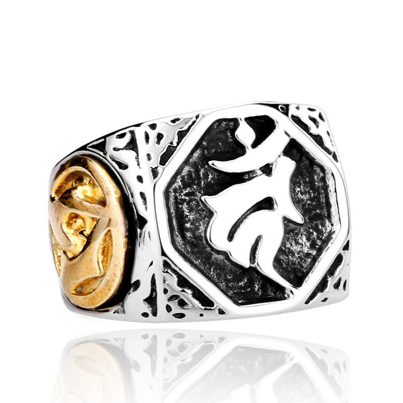 Fortune Jewel Tibetan Titanium Steel Greeting Hand Sword Sign Sanskrit Balance Ring