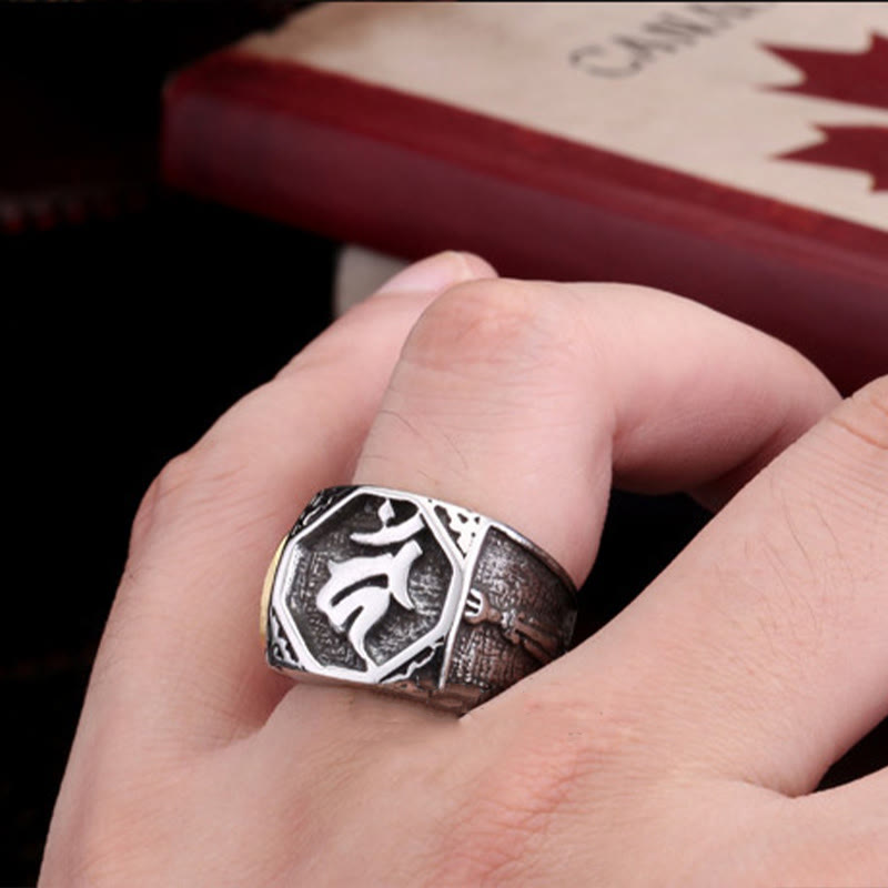 Fortune Jewel Tibetan Titanium Steel Greeting Hand Sword Sign Sanskrit Balance Ring