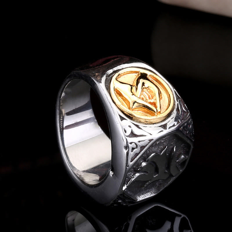 Fortune Jewel Tibetan Titanium Steel Greeting Hand Sword Sign Sanskrit Balance Ring