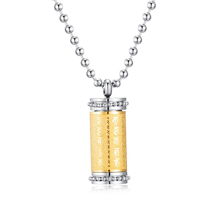 Fortune Jewel Titanium Steel Prayer Wheel Scriptures Necklace Balance Pendant