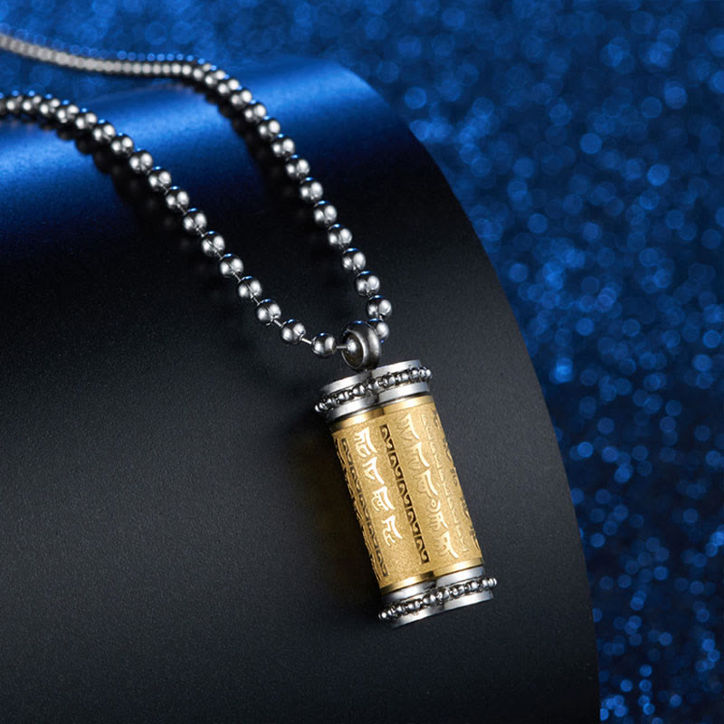 Fortune Jewel Titanium Steel Prayer Wheel Scriptures Necklace Balance Pendant