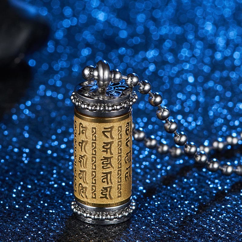 Fortune Jewel Titanium Steel Prayer Wheel Scriptures Necklace Balance Pendant