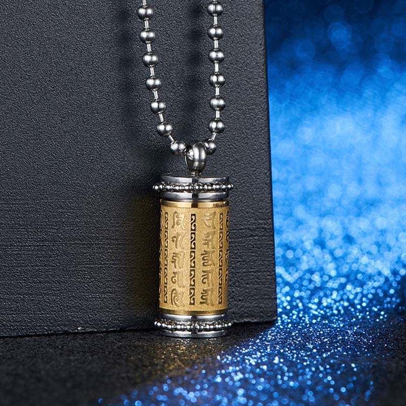 Fortune Jewel Titanium Steel Prayer Wheel Scriptures Necklace Balance Pendant
