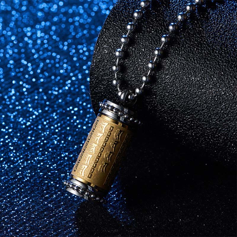 Fortune Jewel Titanium Steel Prayer Wheel Scriptures Necklace Balance Pendant