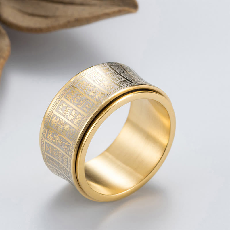 Fortune Jewel Tibetan Seal Script Golden Light Mantra Titanium Steel Spinner Balance Ring