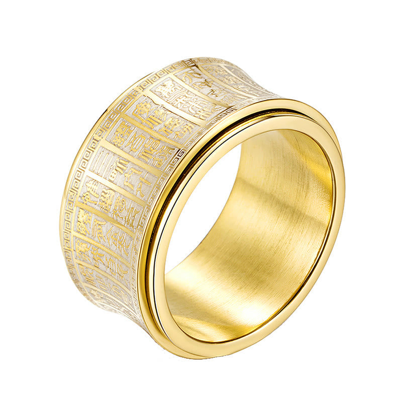 Fortune Jewel Tibetan Seal Script Golden Light Mantra Titanium Steel Spinner Balance Ring