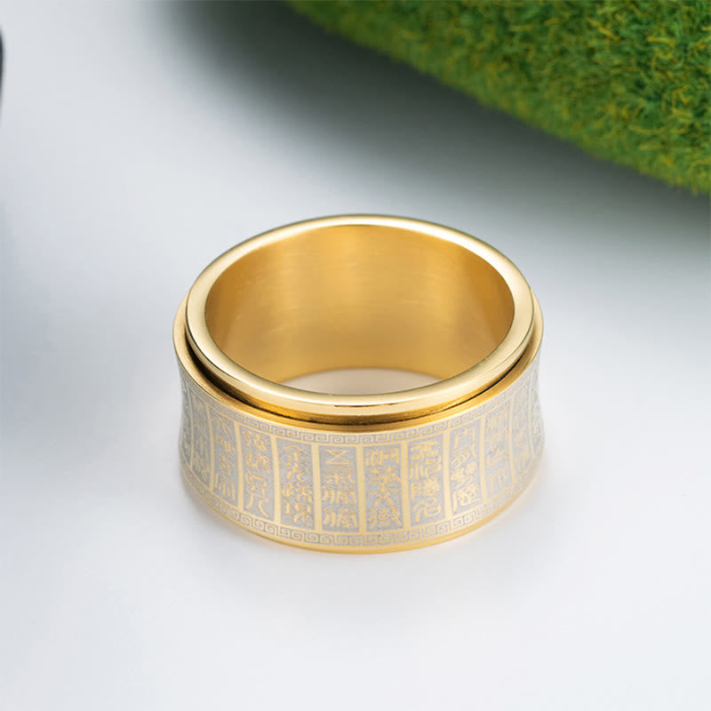 Fortune Jewel Tibetan Seal Script Golden Light Mantra Titanium Steel Spinner Balance Ring