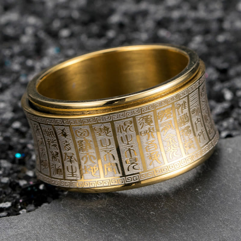 Fortune Jewel Tibetan Seal Script Golden Light Mantra Titanium Steel Spinner Balance Ring