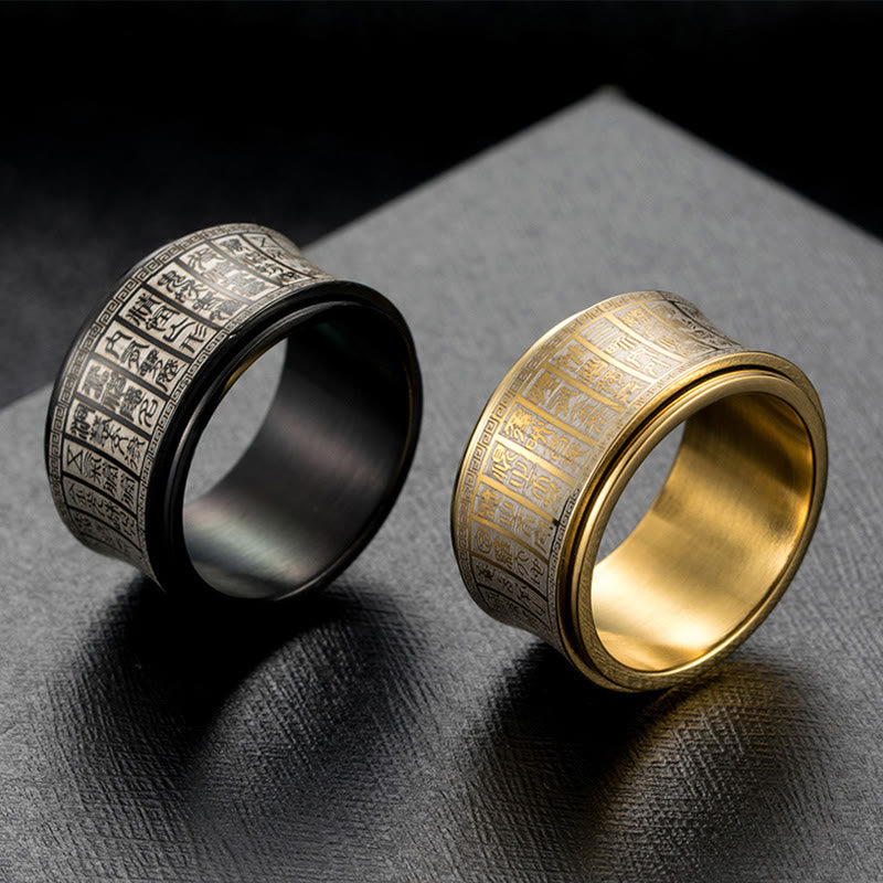 Fortune Jewel Tibetan Seal Script Golden Light Mantra Titanium Steel Spinner Balance Ring