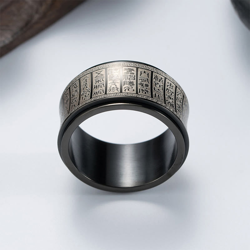 Fortune Jewel Tibetan Seal Script Golden Light Mantra Titanium Steel Spinner Balance Ring