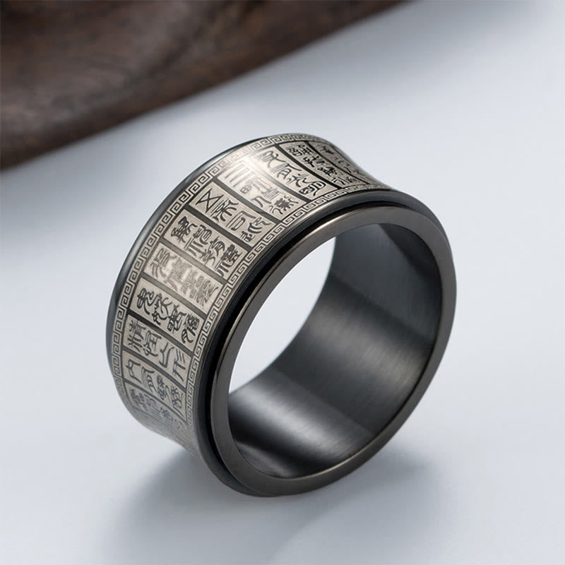 Fortune Jewel Tibetan Seal Script Golden Light Mantra Titanium Steel Spinner Balance Ring